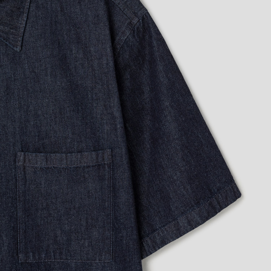 Theory Men Summer Denim Noll Short Sleeve Shirt - Dark Wash