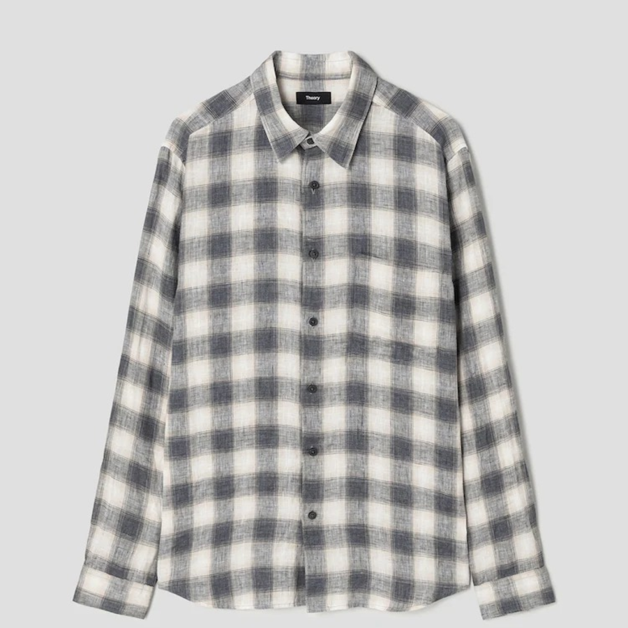 Theory Men Ombre Check Irving Shirt - Carbon Multi
