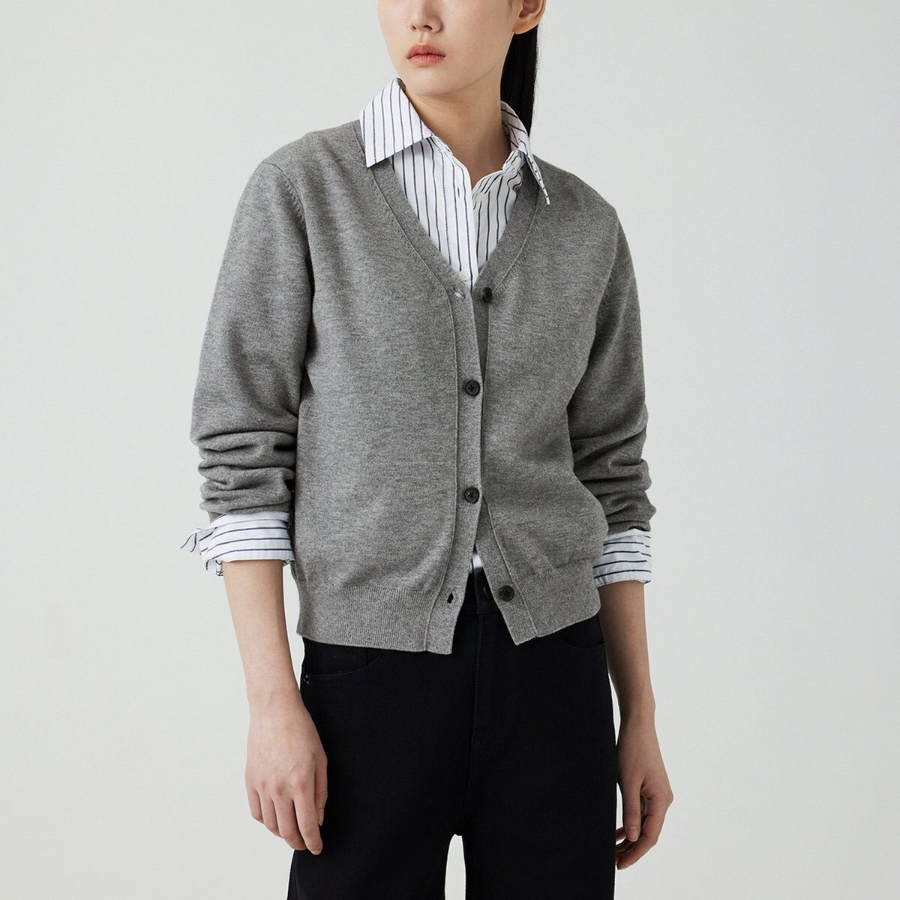 JAJU V-Neck Cardigan – Melange Grey