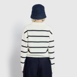 JAJU Stripe Collar Cardigan – Light Navy