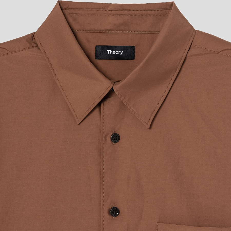 Theory Men Soft Lawn Noll Short Sleeve Shirt - Deep Tobacco