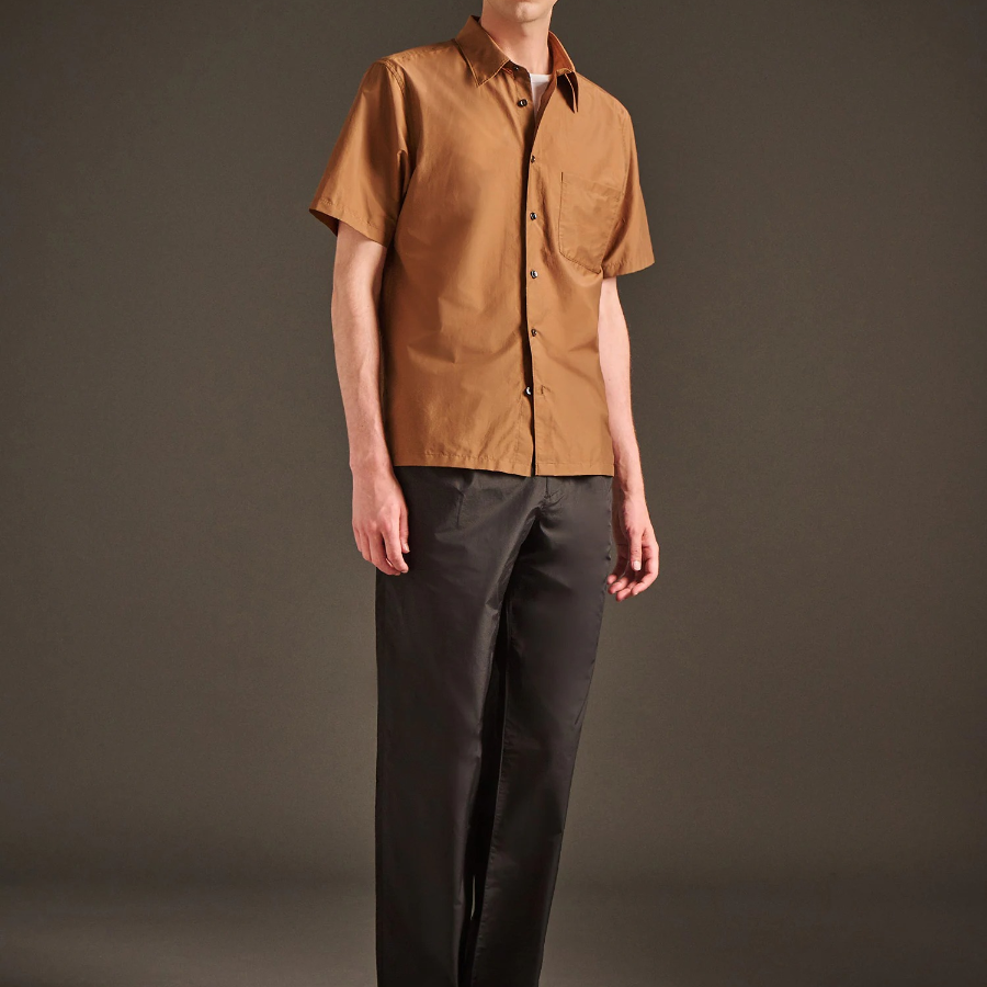 Theory Men Soft Lawn Noll Short Sleeve Shirt - Deep Tobacco