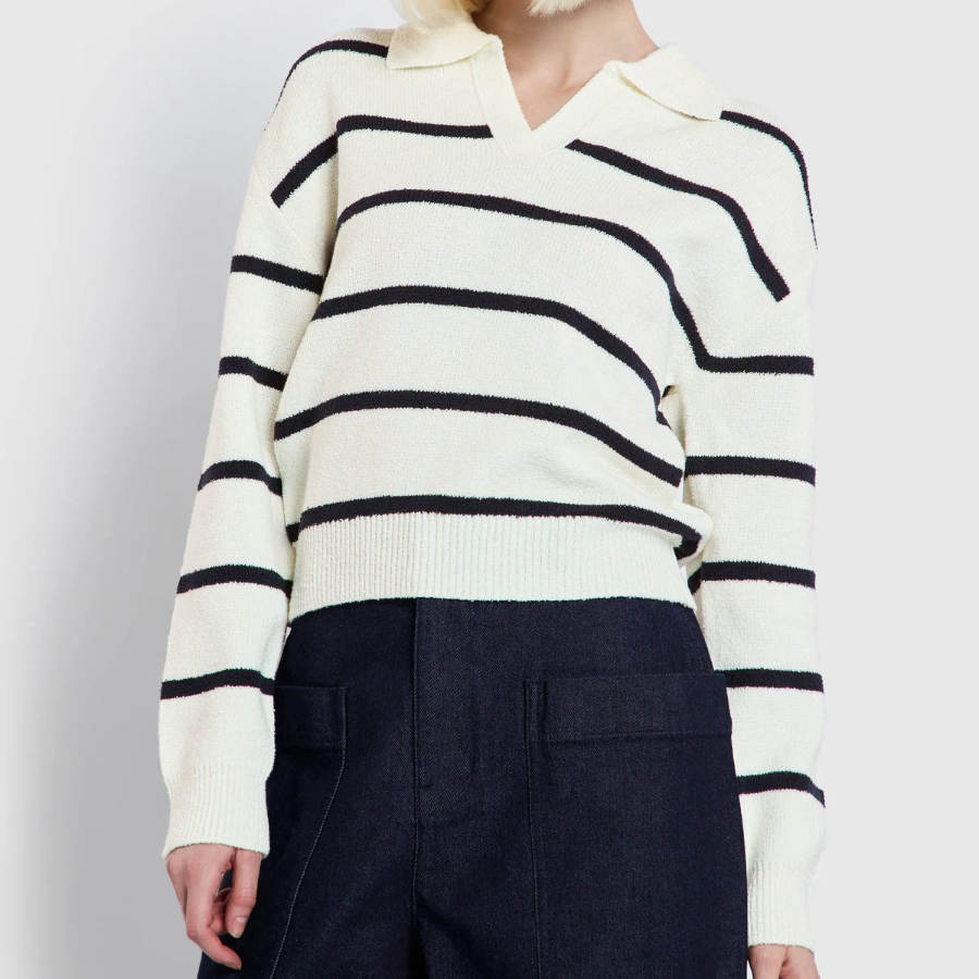 JAJU Stripe Collar Cardigan – Light Navy