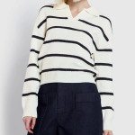 JAJU Stripe Collar Cardigan – Light Navy