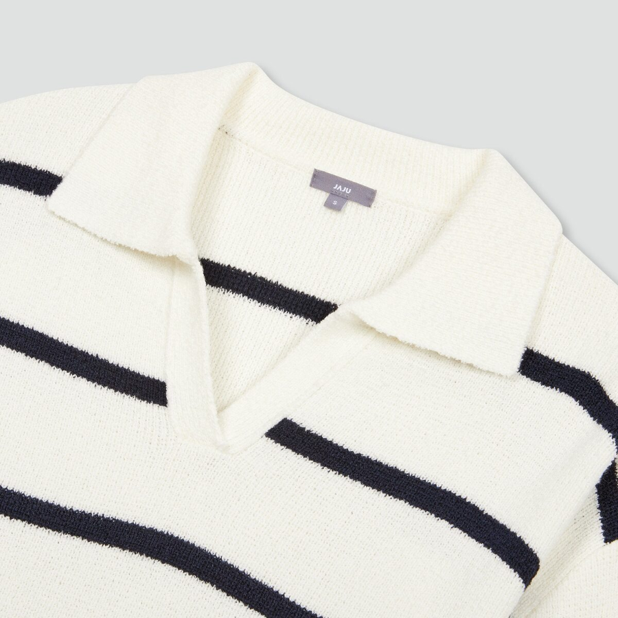 JAJU Stripe Collar Cardigan – Light Navy