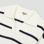 JAJU Stripe Collar Cardigan – Light Navy