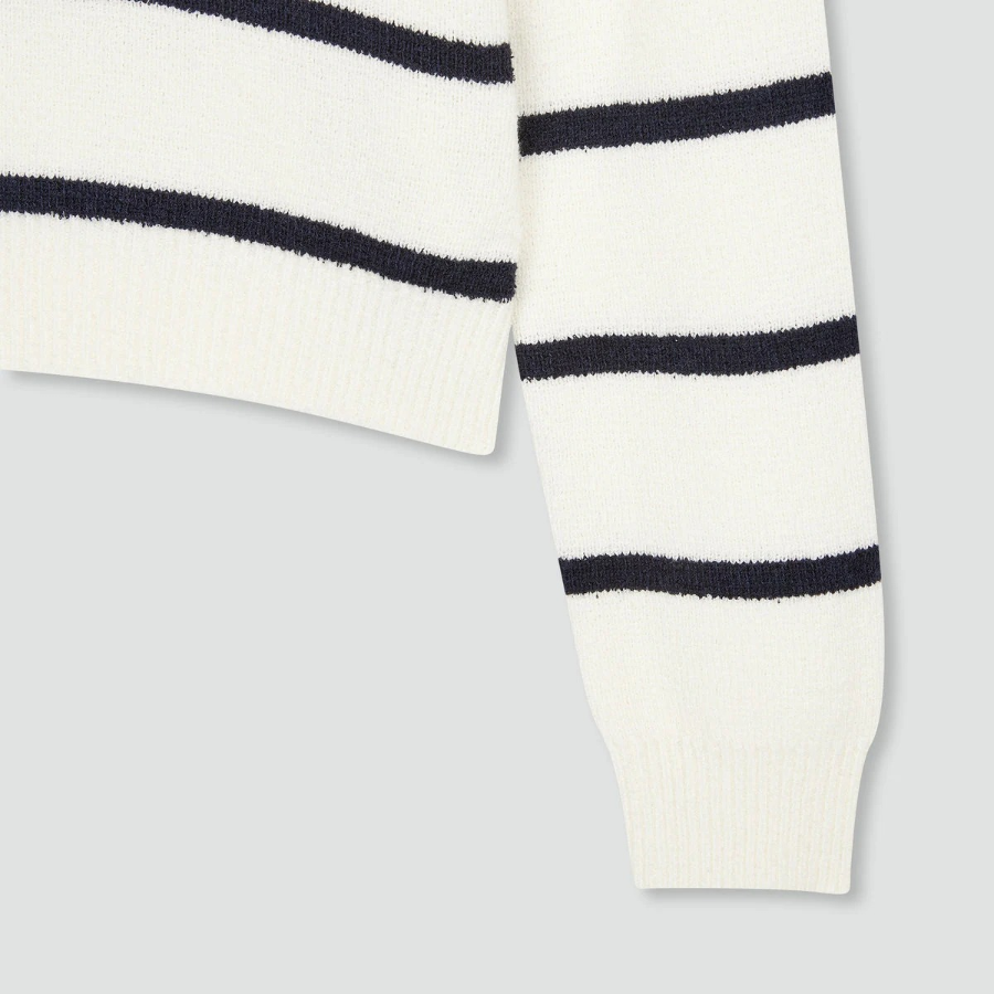 JAJU Stripe Collar Cardigan – Light Navy