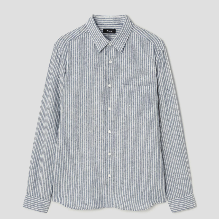 Theory Men Summer Stripe Irving Shirt - Dark Rainstorm/Eggshell