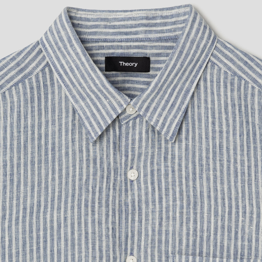 Theory Men Summer Stripe Irving Shirt - Dark Rainstorm/Eggshell