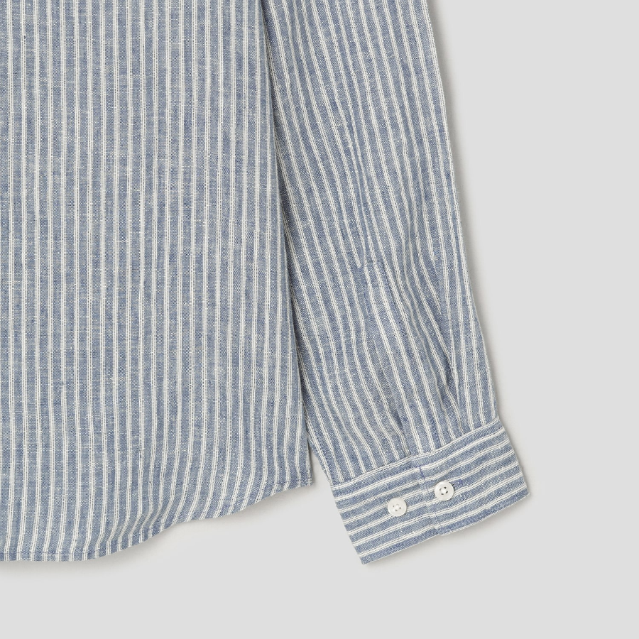 Theory Men Summer Stripe Irving Shirt - Dark Rainstorm/Eggshell