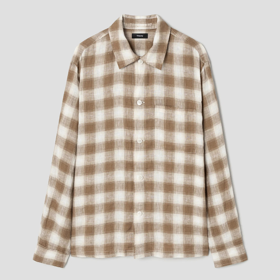 Theory Men Ombre Check Lt Shirt - Deep Tobacco Multi