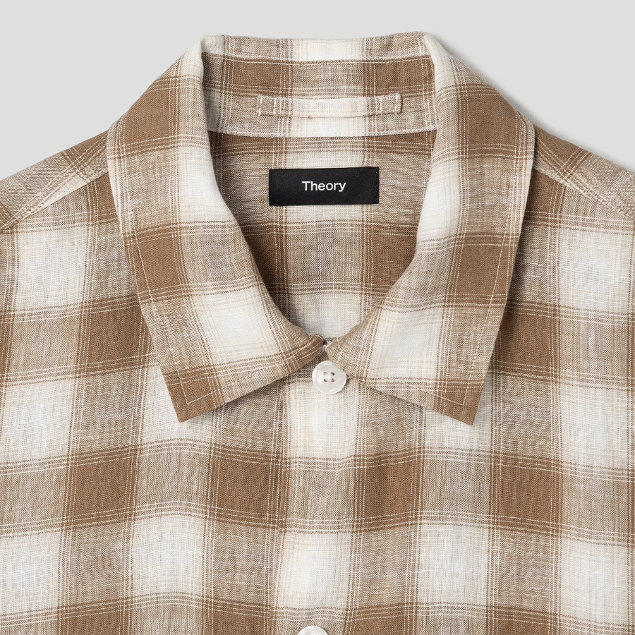 Theory Men Ombre Check Lt Shirt - Deep Tobacco Multi
