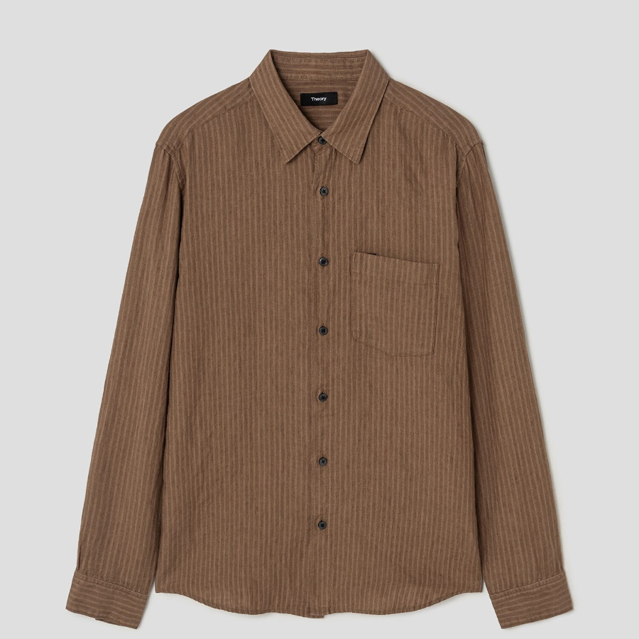 Theory Men Summer Stripe Irving Shirt - Deep Tobacco Multi