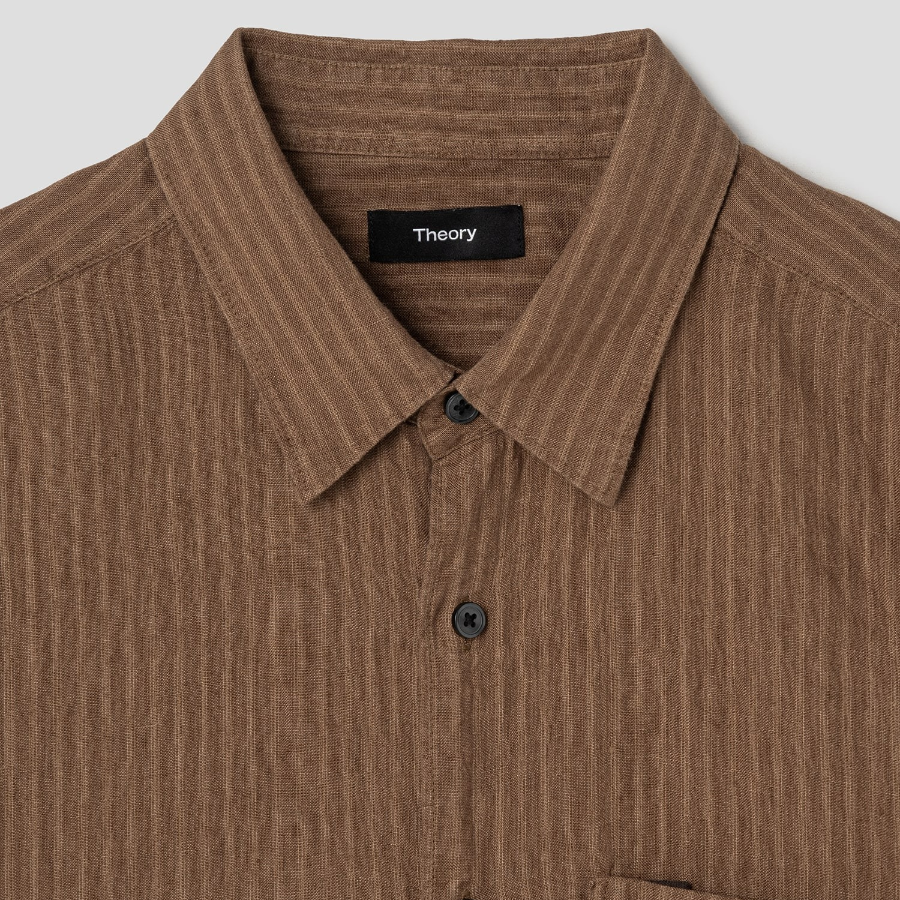 Theory Men Summer Stripe Irving Shirt - Deep Tobacco Multi