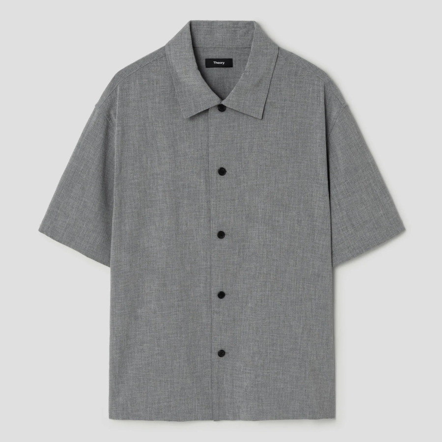 Theory Men Perform Suit Cillian Short Sleeve Shirt - Medium Grey Melange