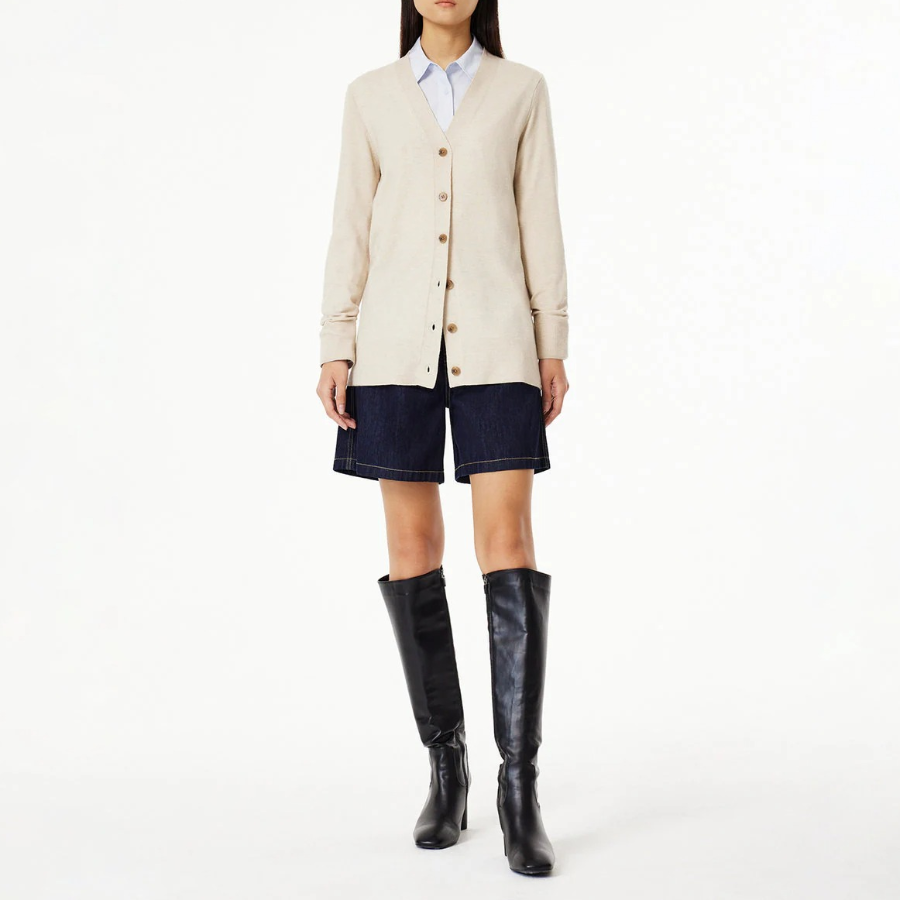 JAJU Soft V-Neck Half Cardigan – Beige