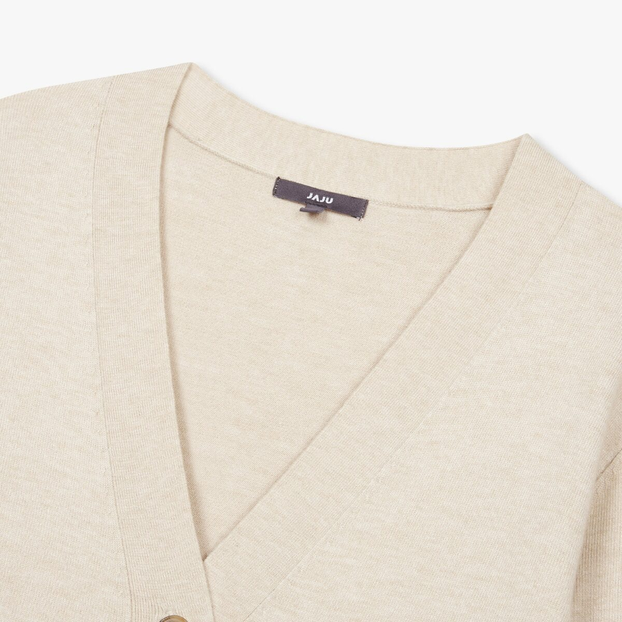 JAJU Soft V-Neck Half Cardigan – Beige