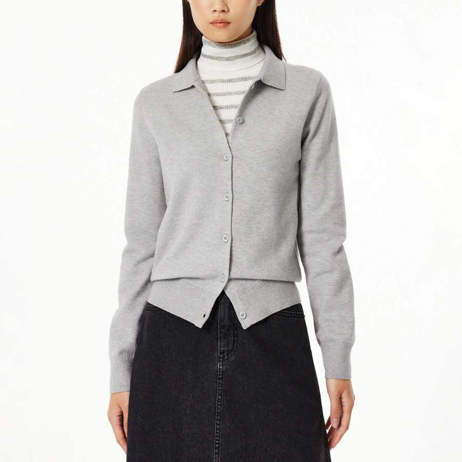 JAJU Soft Collar Cardigan – Melange Grey