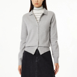 JAJU Soft Collar Cardigan – Melange Grey