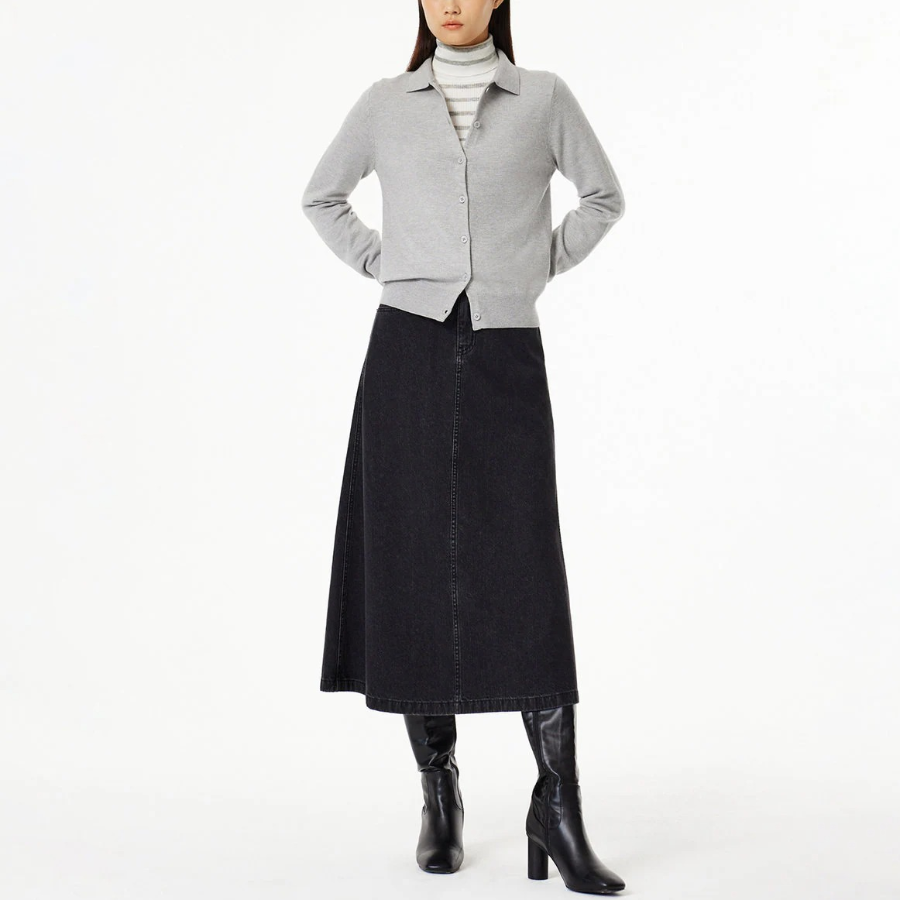 JAJU Soft Collar Cardigan – Melange Grey