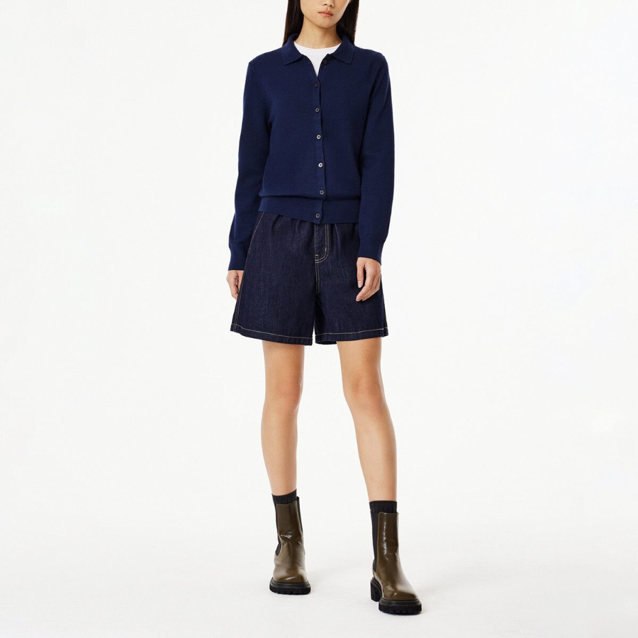 JAJU Soft Collar Cardigan – Navy