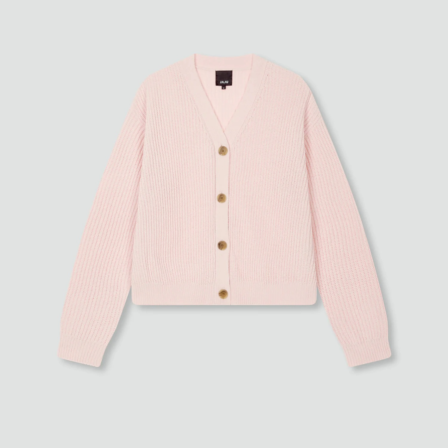 JAJU V-Neck Textured Cardigan – Pink