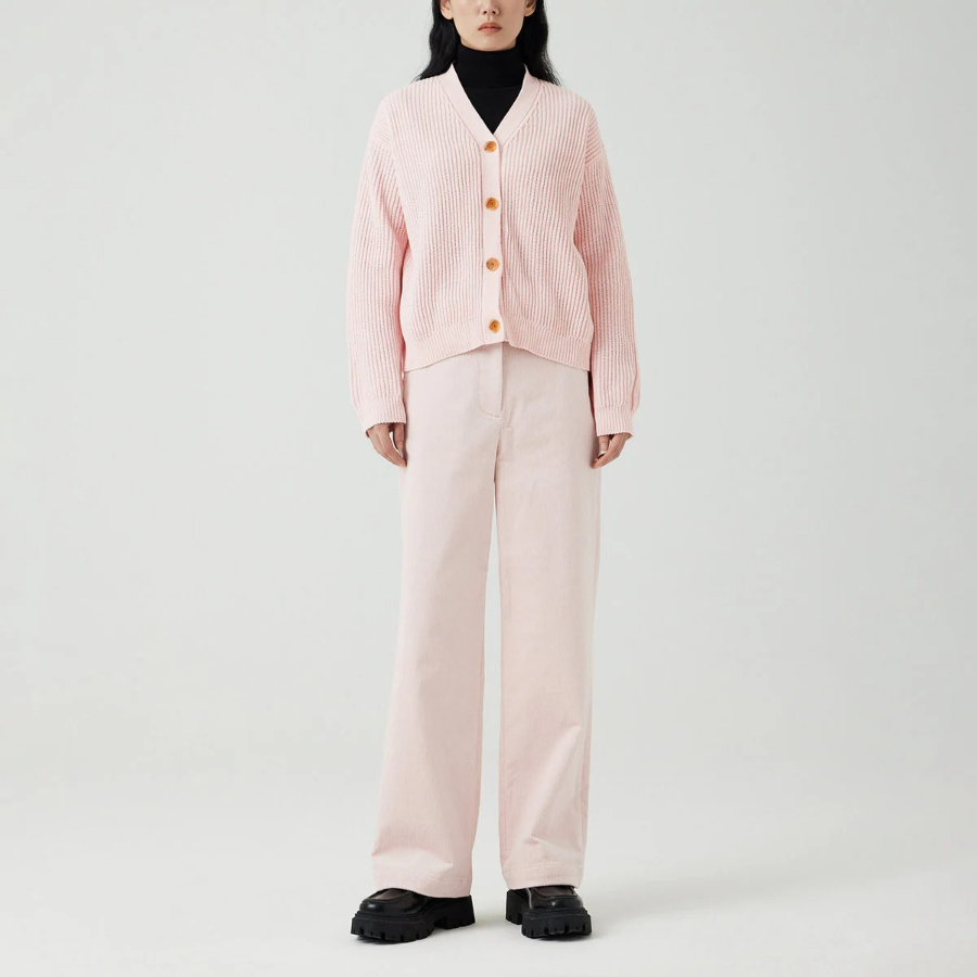 JAJU V-Neck Textured Cardigan – Pink