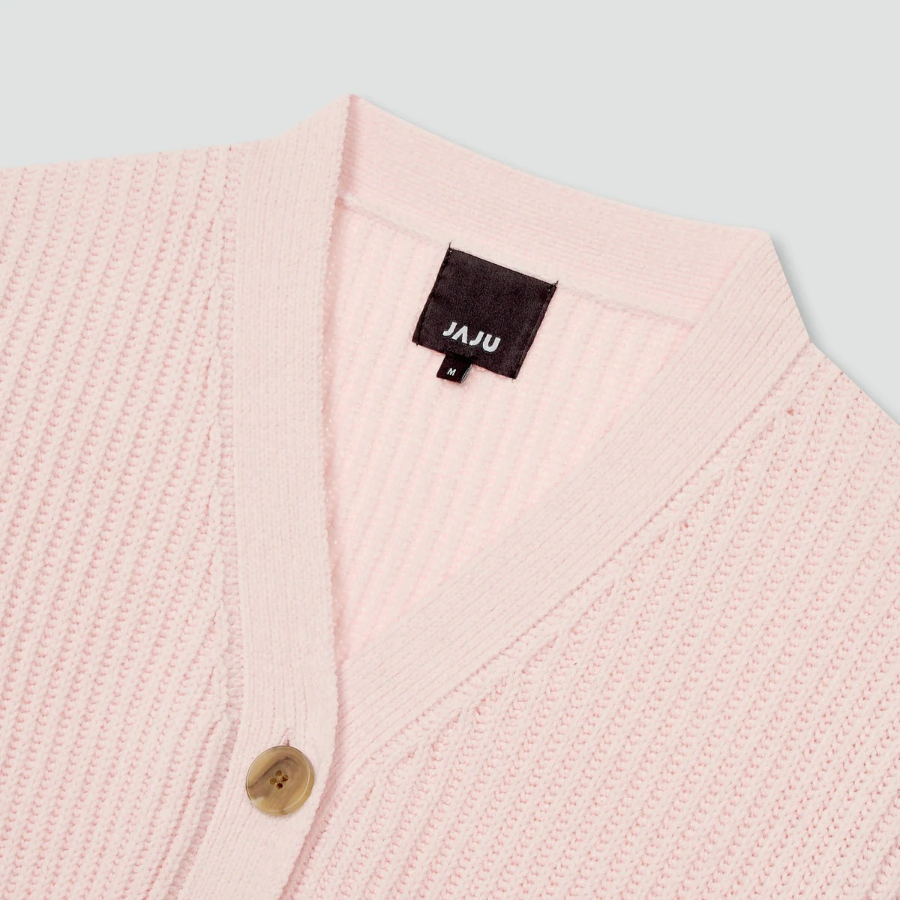 JAJU V-Neck Textured Cardigan – Pink