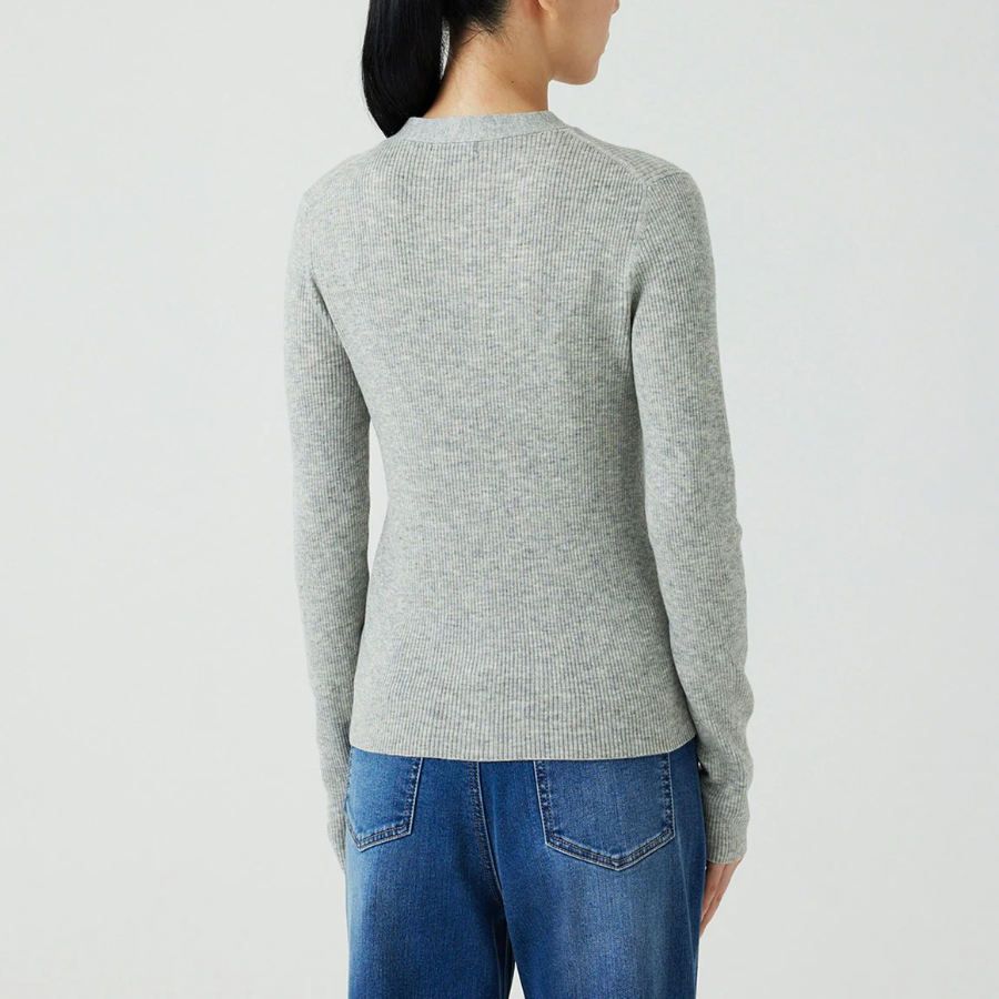 JAJU Ribbed V-Neck Knit Cardigan – Grey