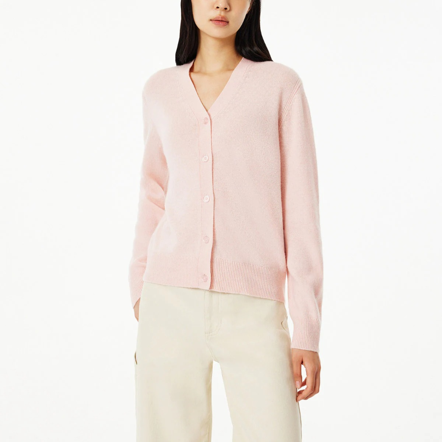 JAJU Merino Wool V-Neck Knit Cardigan – Pink