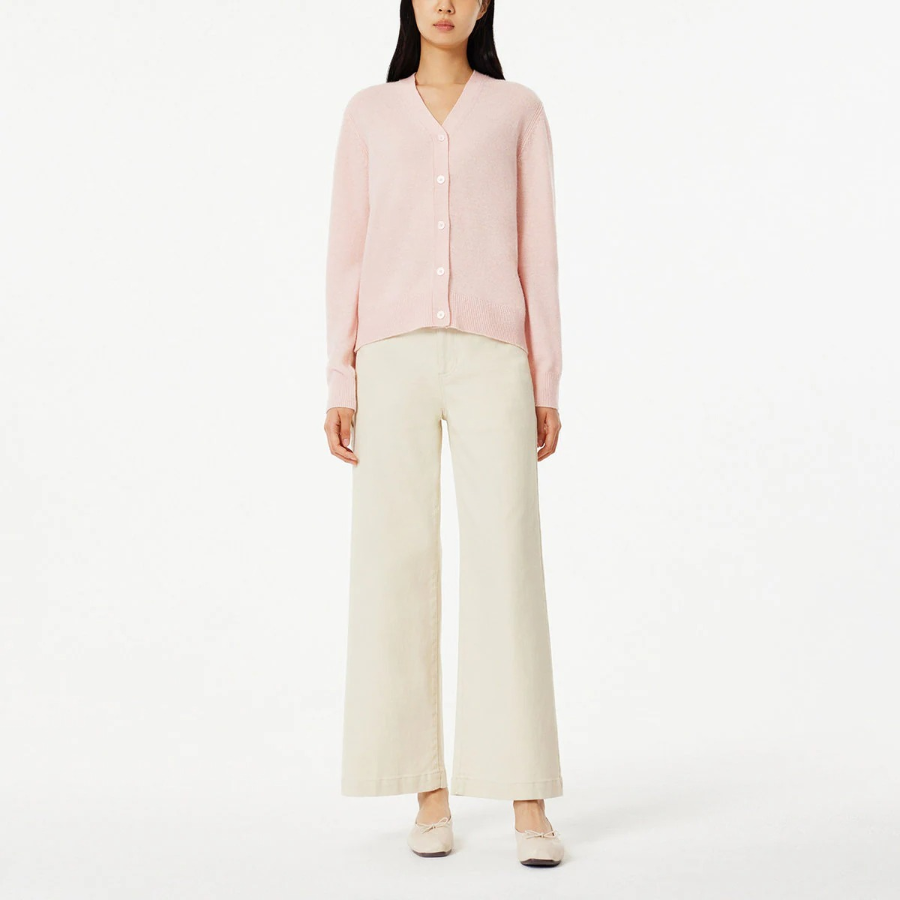 JAJU Merino Wool V-Neck Knit Cardigan – Pink