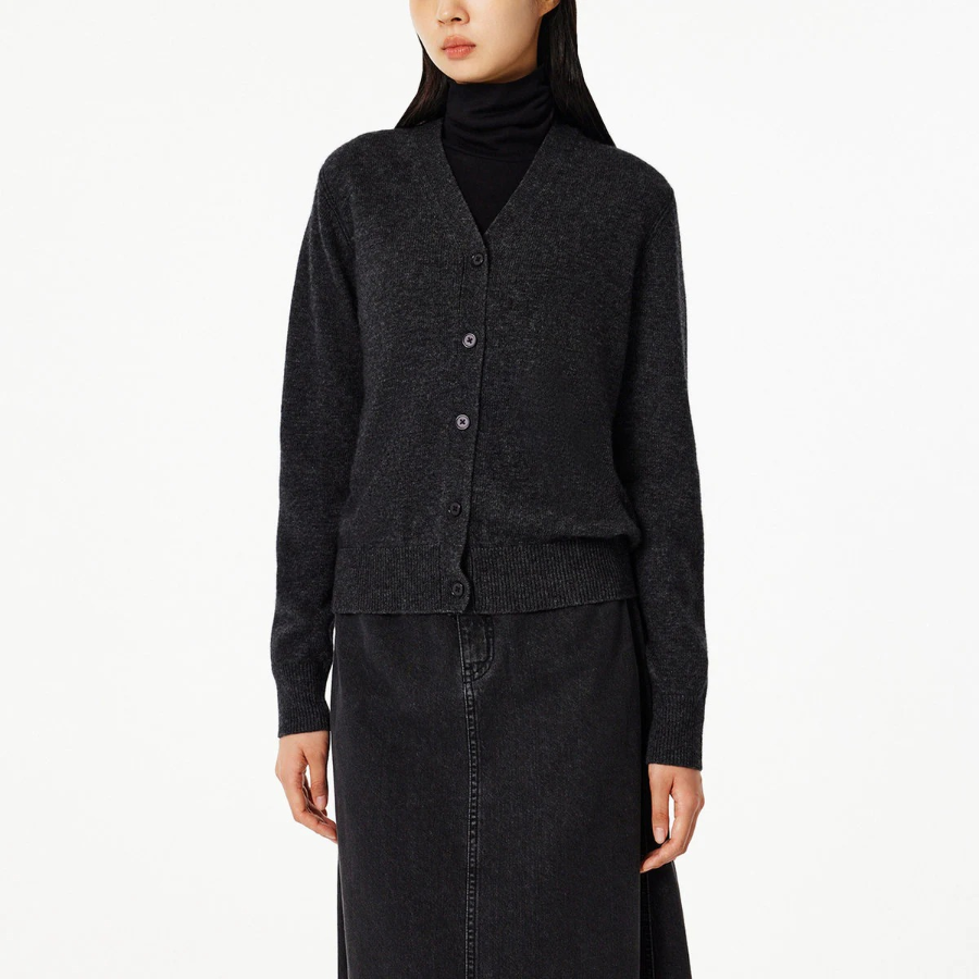 JAJU Merino Wool V-Neck Knit Cardigan – Charcoal