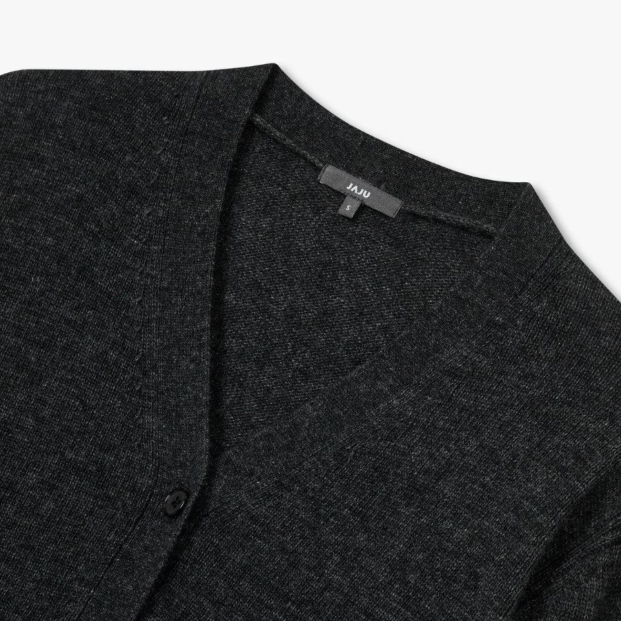 JAJU Merino Wool V-Neck Knit Cardigan – Charcoal