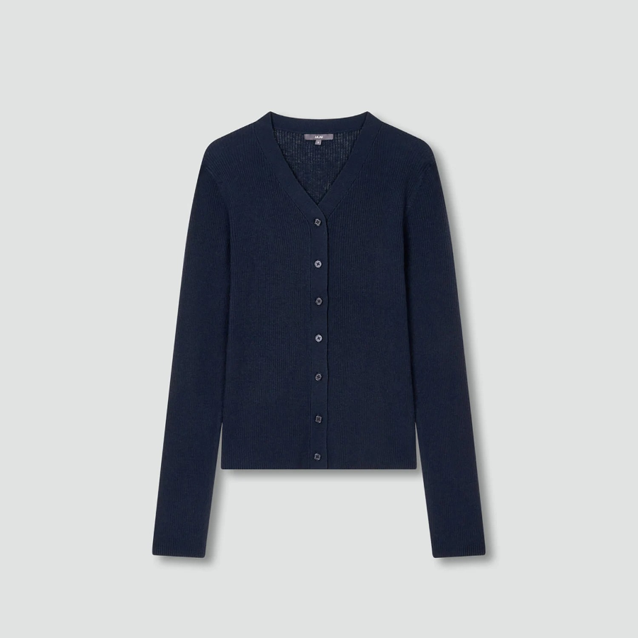 JAJU Rib V-Neck Knit Cardigan – Navy
