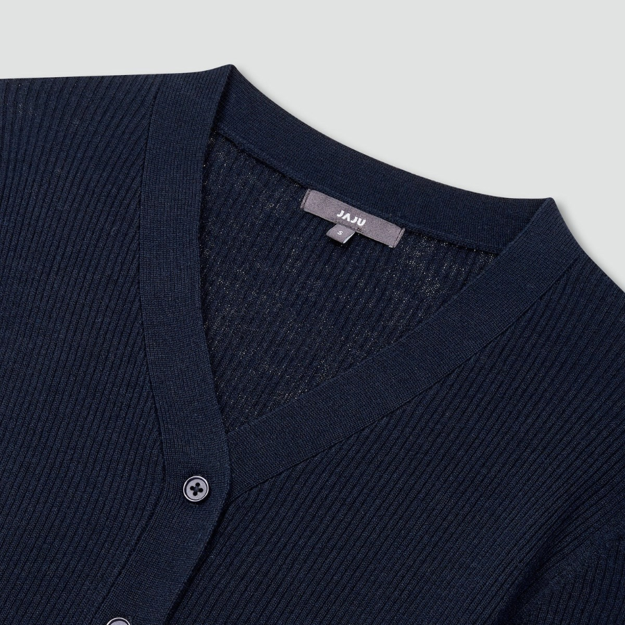 JAJU Rib V-Neck Knit Cardigan – Navy