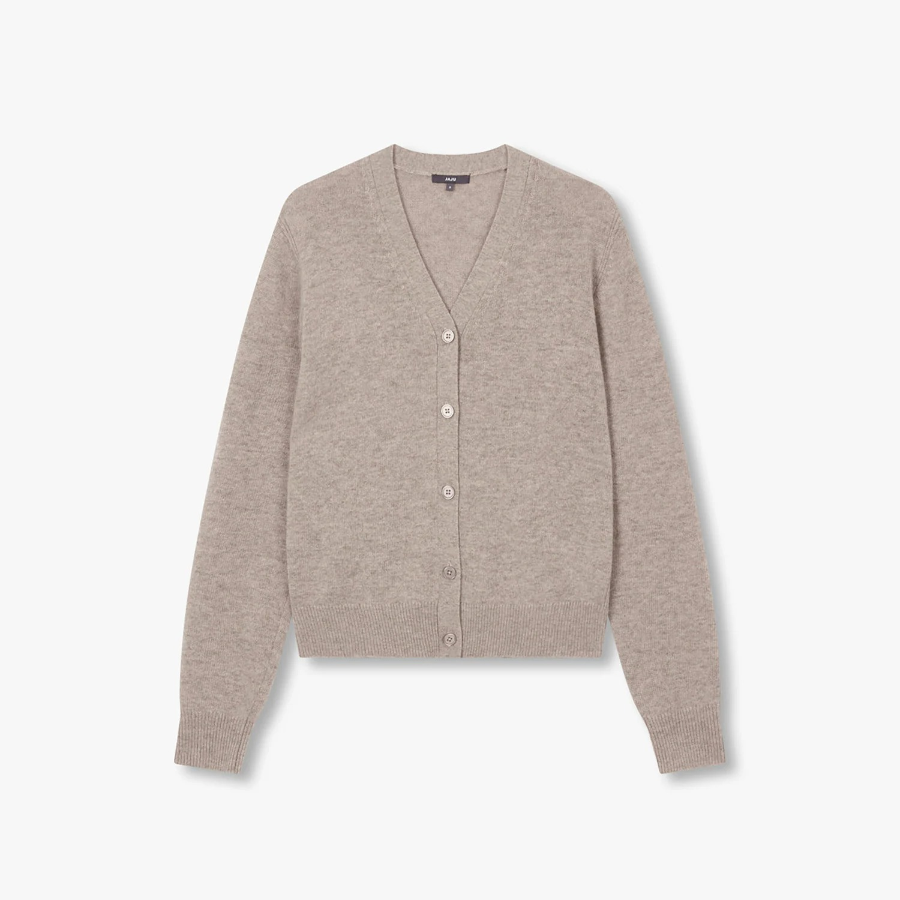 JAJU Merino Wool V-Neck Knit Cardigan – Beige