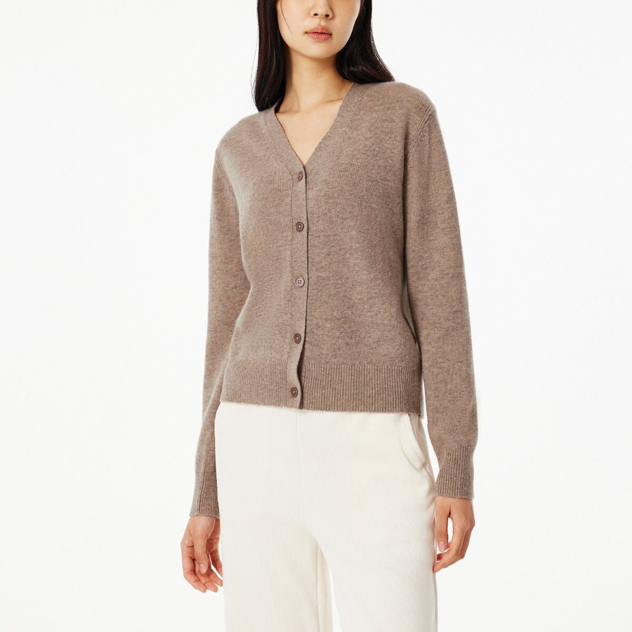 JAJU Merino Wool V-Neck Knit Cardigan – Beige