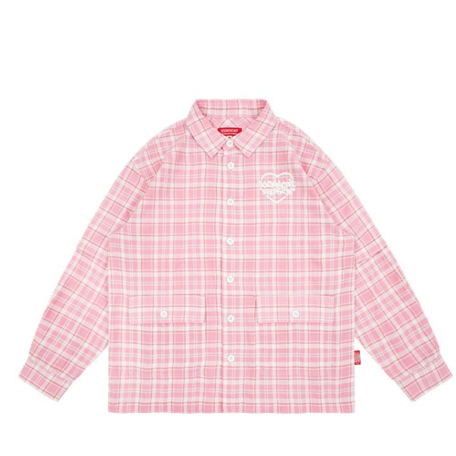 ICEBISCUIT Junior IB Heart Print Layered Check Shirt_IB51SH520