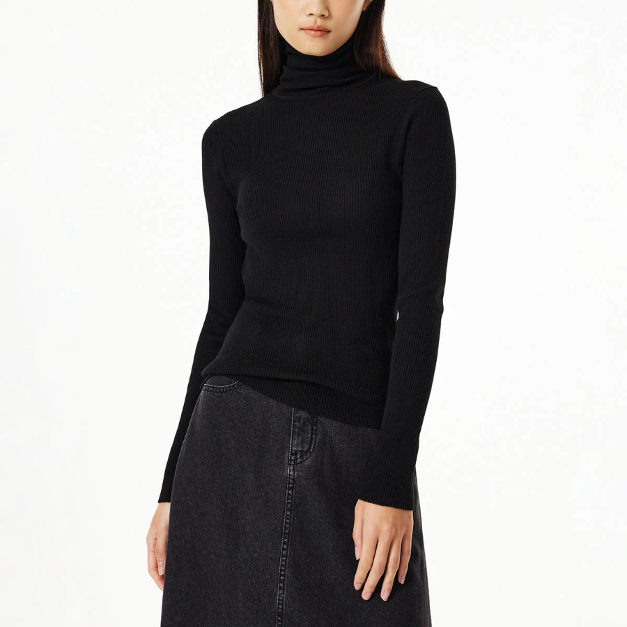JAJU Ribbed Turtleneck Knit – Black