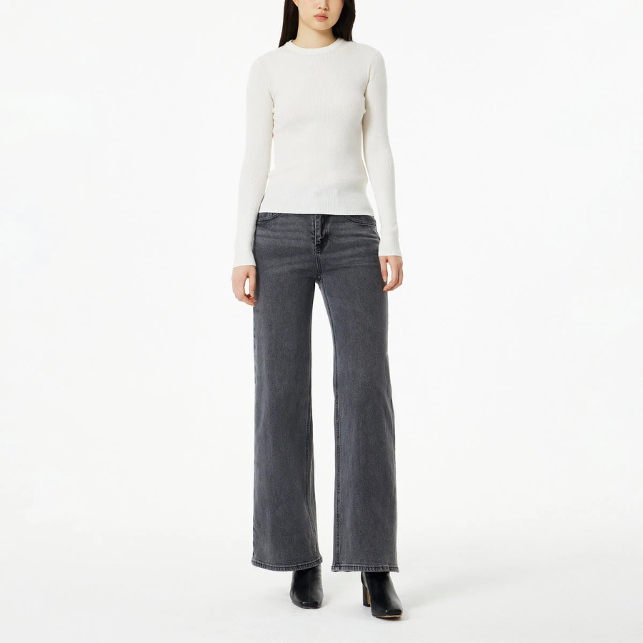 JAJU Ribbed Long-Sleeve Knit – Ivory