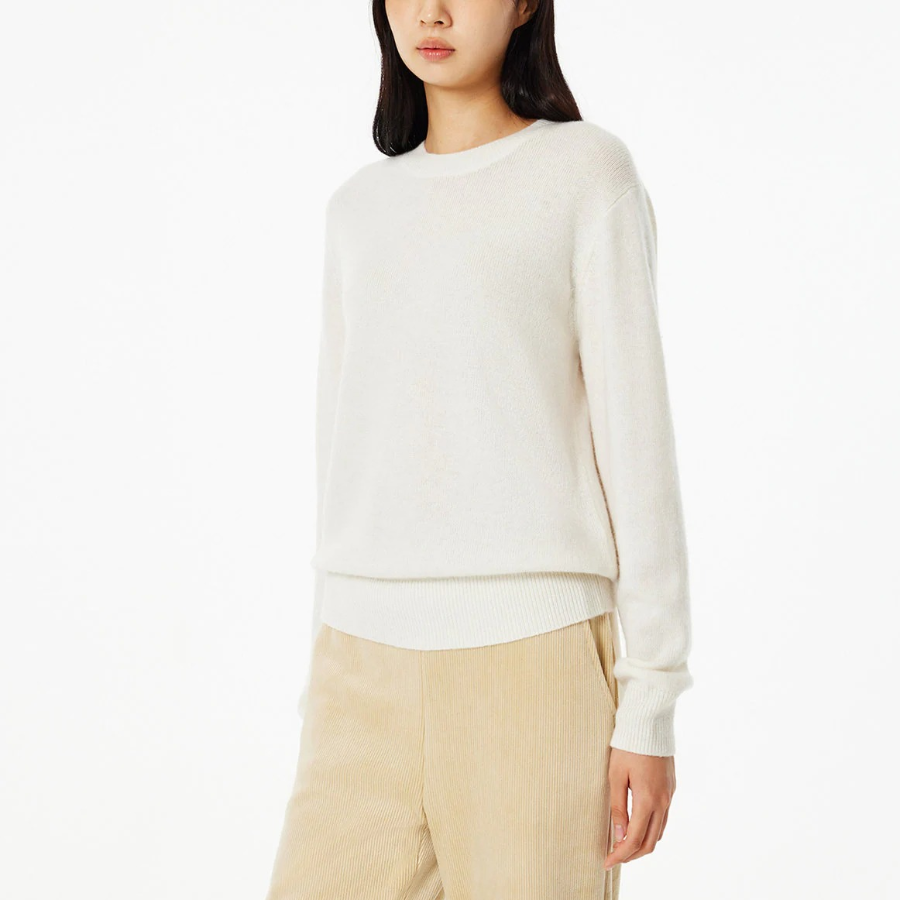 JAJU Merino Wool Round-Neck Knit – Ivory