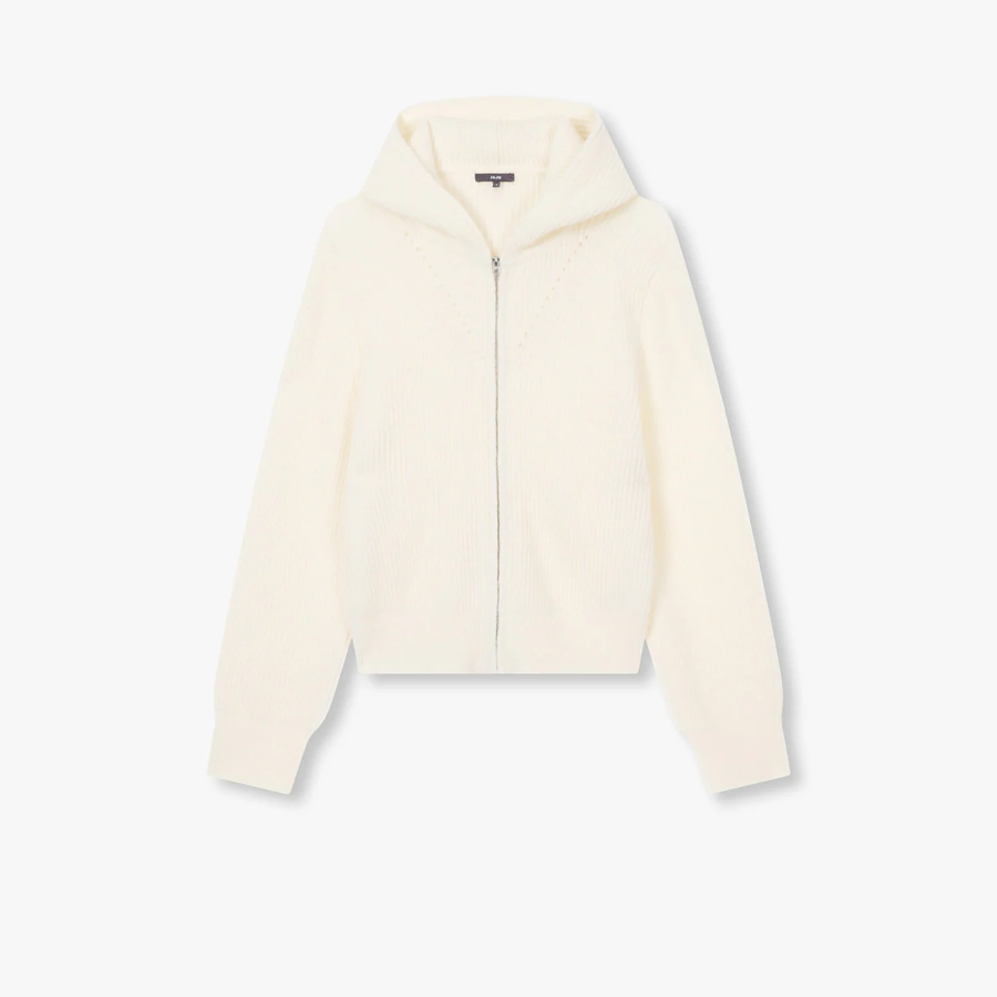 JAJU Hairy Hooded Zip-Up Cardigan – Ivory