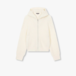 JAJU Hairy Hooded Zip-Up Cardigan – Ivory