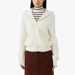 JAJU Hairy Hooded Zip-Up Cardigan – Ivory