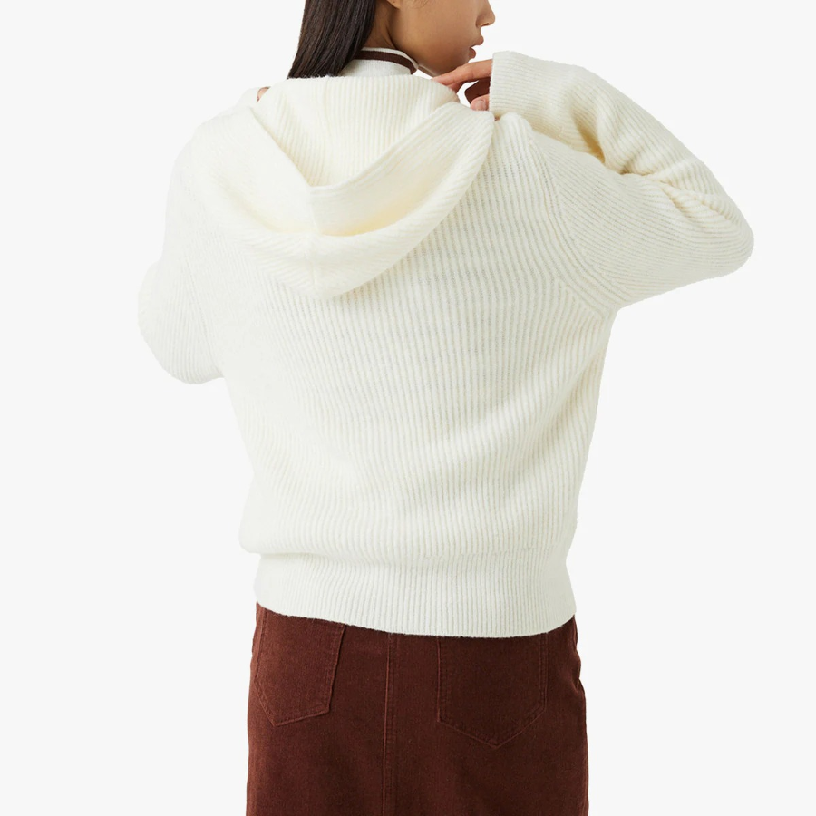 JAJU Hairy Hooded Zip-Up Cardigan – Ivory