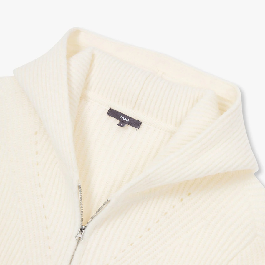 JAJU Hairy Hooded Zip-Up Cardigan – Ivory
