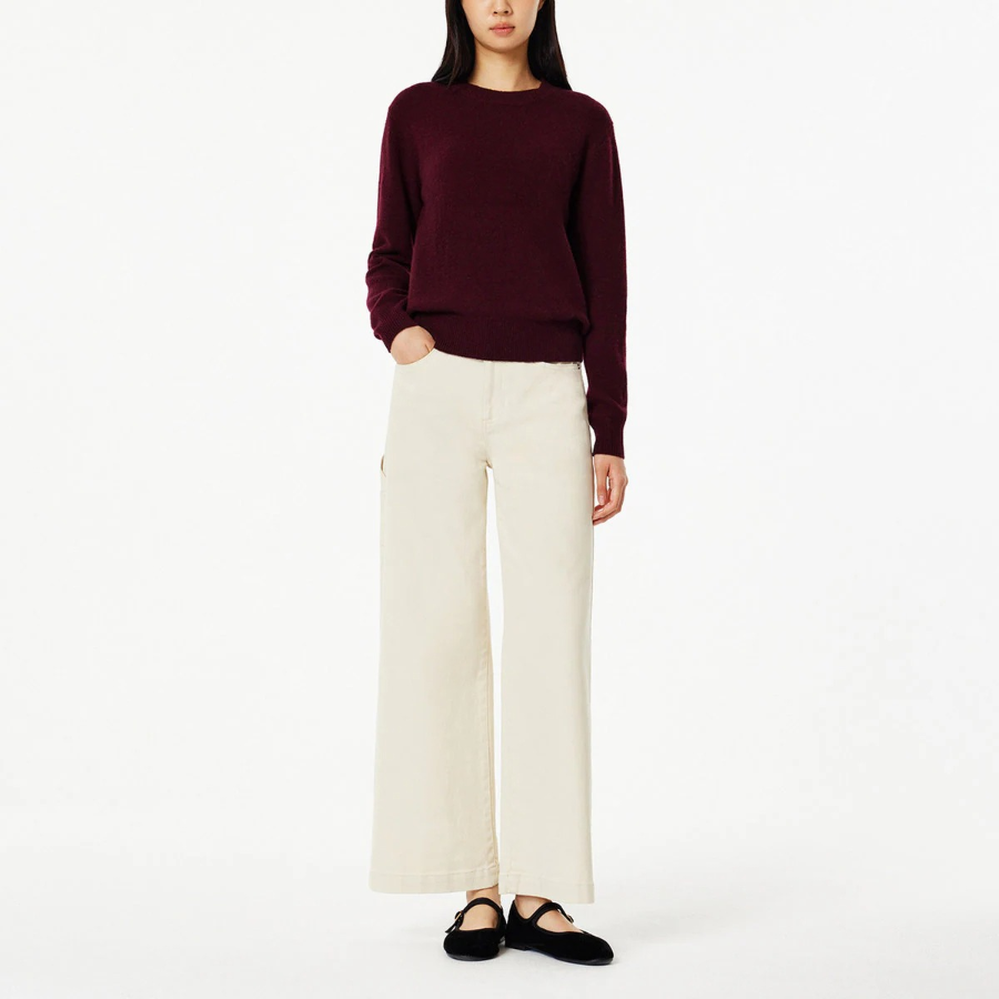 JAJU Merino Wool Round-Neck Knit – Burgundy