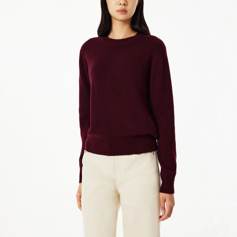 JAJU Merino Wool Round-Neck Knit – Burgundy