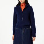 JAJU Hairy Hooded Zip-Up Cardigan – Navy