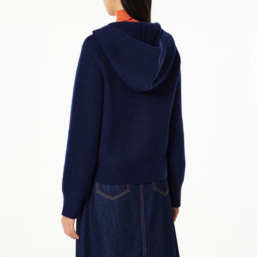 JAJU Hairy Hooded Zip-Up Cardigan – Navy